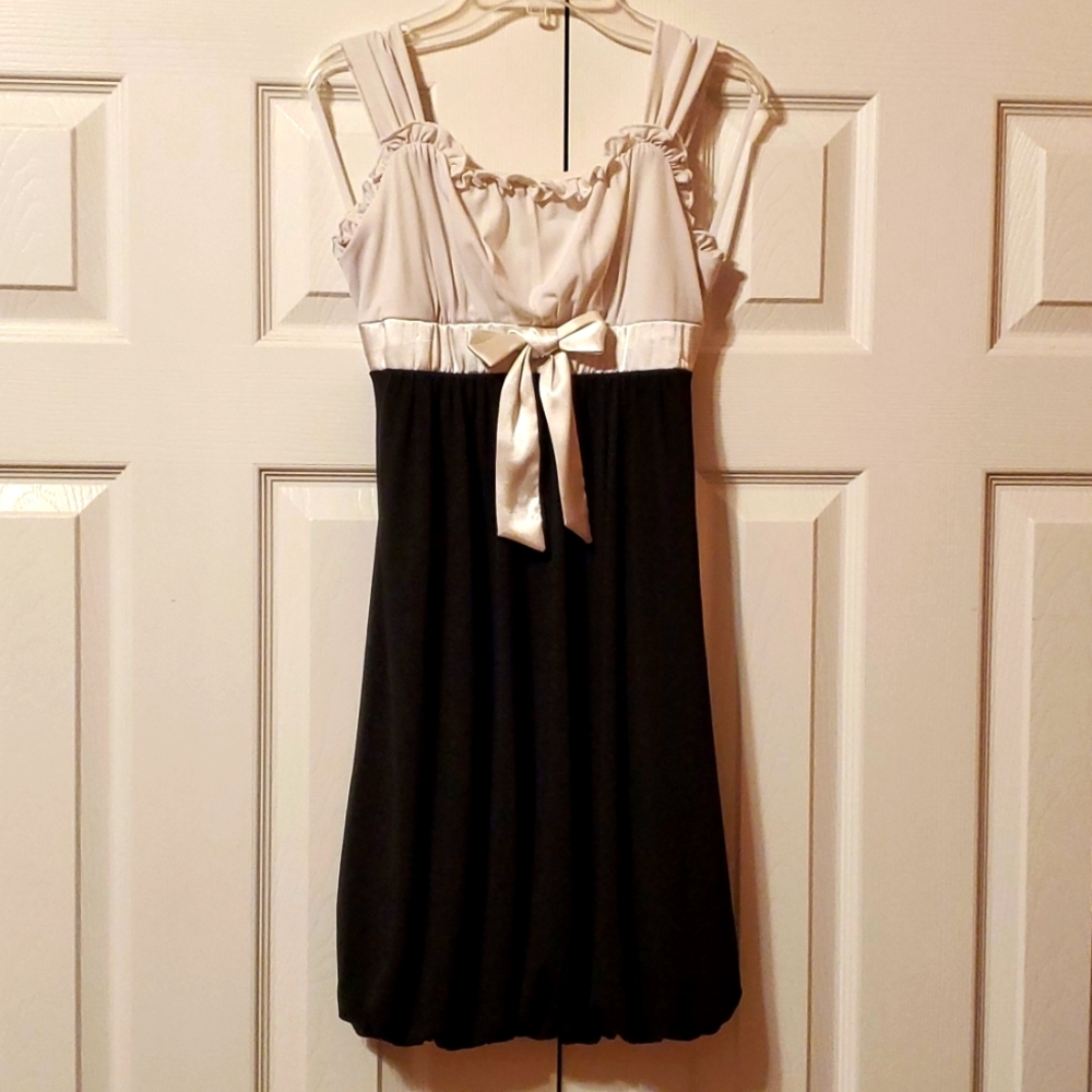 Sequin Hearts Girls Black/White Dress with Balloon Hem